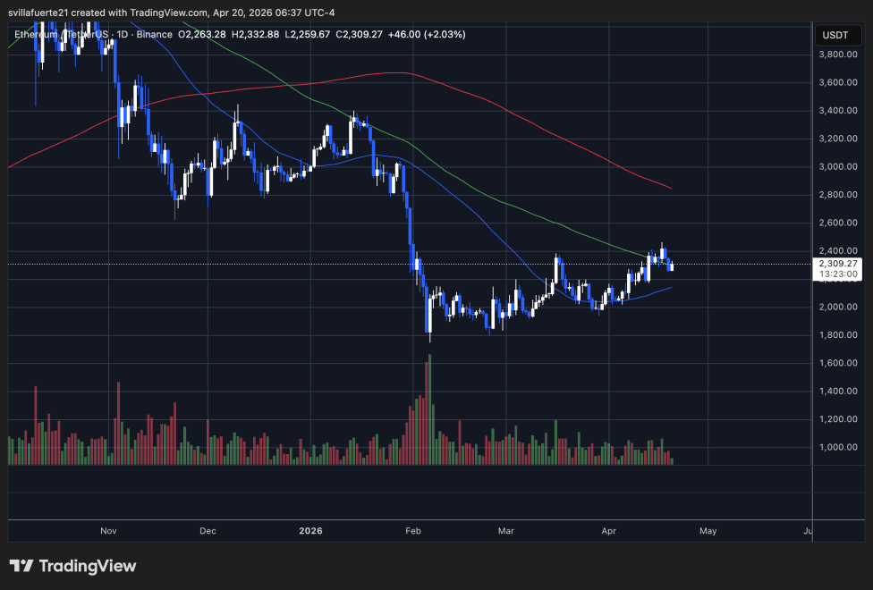 ETH consolidates above $2,300 | Source: ETHUSDT chart on TradingView